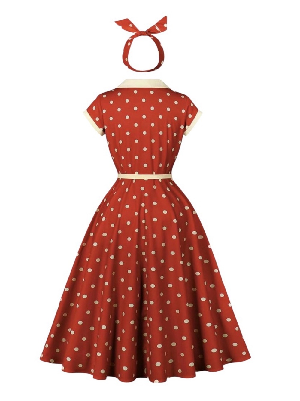 Wellwits Vintage 50s Lapel Collar Polka Dot Dresswith Headband Belt NWT Medium - Picture 2 of 13